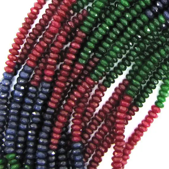 4mm Faceted Red Blue Green Jade Rondelle Beads 15.5" Strand Multicolor