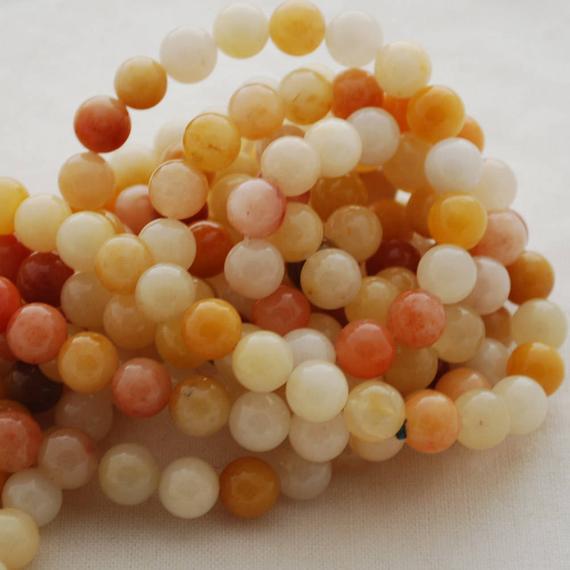Natural Golden Jade (yellow, Orange) Semi-precious Gemstone Round Beads - 4mm, 6mm, 8mm, 10mm Sizes - 15" Strand