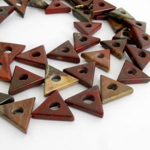 Brecciated Jasper Beads, Triangle Beads, Full Strand Poppy Jasper Beads, Brick Red Beads with a Center Hole, Unique Focal Beads, Jas200 | Natural genuine beads Gemstone beads for beading and jewelry making.  #jewelry #beads #beadedjewelry #diyjewelry #jewelrymaking #beadstore #beading #affiliate #ad