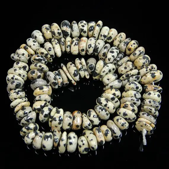 Gem Semiprecious Natural Dalmatian Jasper Freeform Rondelle Disk Beads, Spacer Stone Beads,  Jewelry Beads 3-5x8-13mm, 15'' Strand