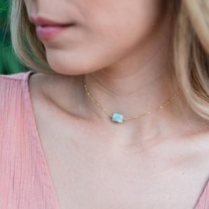 Tiny raw light blue larimar crystal nugget choker necklace in gold, silver, bronze or rose gold – 12" chain with 2" adjustable extender | Natural genuine Larimar necklaces. Buy crystal jewelry, handmade handcrafted artisan jewelry for women.  Unique handmade gift ideas. #jewelry #beadednecklaces #beadedjewelry #gift #shopping #handmadejewelry #fashion #style #product #necklaces #affiliate #ad