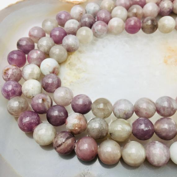 Light Natural Lepidolite Smooth Round 4mm 6mm 8mm 10mm Approx 15.5" Strand