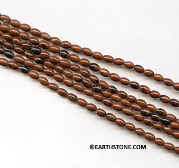 S/ Mahogany Obsidian 4x6mm/ 5x12mm Rice Beads 16" Strand Natural Obsidian Gemstone Beads For Jewelry Making.