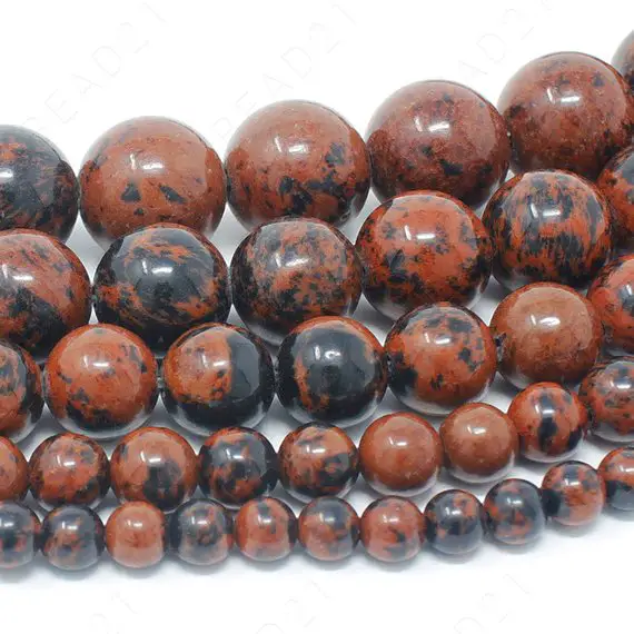 Mahogany Obsidian Beads Natural Gemstone Round Loose - 4mm 6mm 8mm 10mm 12mm - 15.5" Strand