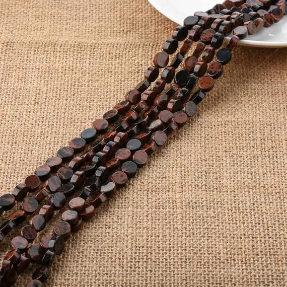 Mahogany Obsidian Flat Oval Coin Beads 8*10mm For Diy Jewelry Making Full Strand Wholesale