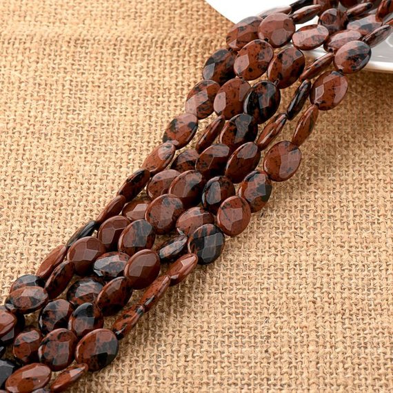 Mahogany Obsidian Gemstone Faceted Oval Beads 10*14mm For Diy Jewelry Making