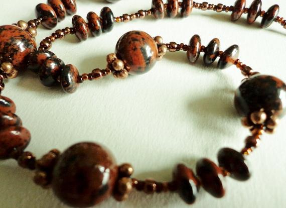 Mahogany Obsidian Necklace, Obsidian Gemstone Beads Necklace, Rich Mahogany Brown Beads, Handcrafted Jewelry Gift For Her