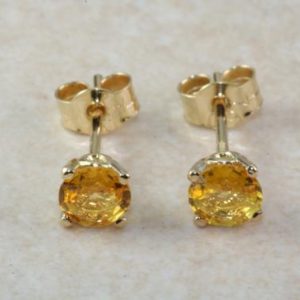 Shop Yellow Sapphire Earrings! Round cut Yellow Sapphire set Gold Stud Earrings | Natural genuine Yellow Sapphire earrings. Buy crystal jewelry, handmade handcrafted artisan jewelry for women.  Unique handmade gift ideas. #jewelry #beadedearrings #beadedjewelry #gift #shopping #handmadejewelry #fashion #style #product #earrings #affiliate #ad