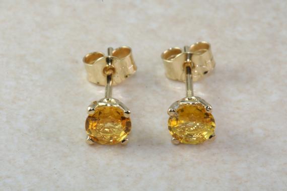 Round Cut Yellow Sapphire Set Gold Stud Earrings