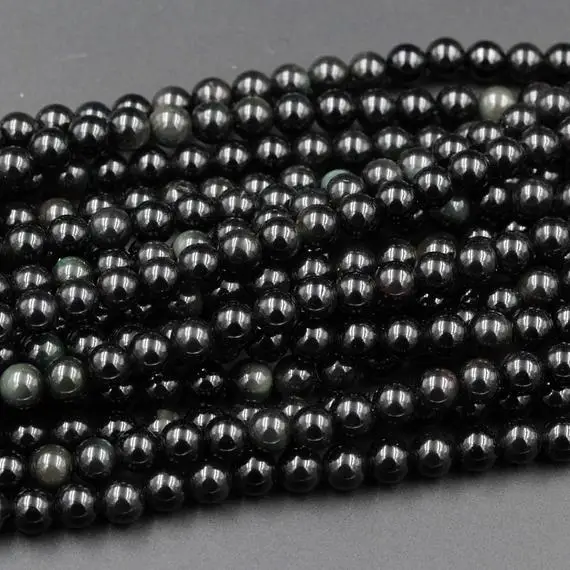 Natural Rainbow Black Obsidian 4mm 6mm 8mm 10mm 12mm Round Beads 15.5" Strand