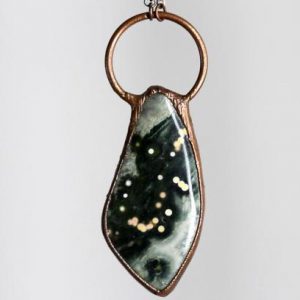 Ocean Jasper Necklace – Green Orbicular Jasper – Collector Stone – Gift for Rock Hound – Freeform Cabochon | Natural genuine Ocean Jasper necklaces. Buy crystal jewelry, handmade handcrafted artisan jewelry for women.  Unique handmade gift ideas. #jewelry #beadednecklaces #beadedjewelry #gift #shopping #handmadejewelry #fashion #style #product #necklaces #affiliate #ad