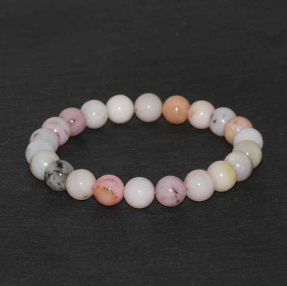 Australian Pink Opal Bracelet Handmade 8mm Dainty Opal Beaded Bracelet Blush Light Pink Gemstone Bracelet Gift Bracelet Healing Jewelry