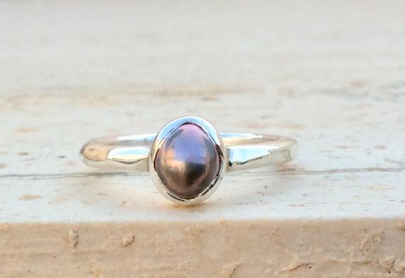 Pearl Silver Ring, Valentines Gift For Her, Mauve Freshwater Pearl Bridesmaids Gift, June Birthstone Women’s Jewellery