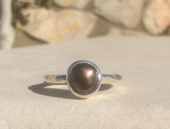 Pearl Silver Ring, Brown Freshwater Pearl, Bridesmaids Gift, June Birthstone Silver Ring