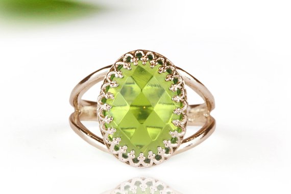 Peridot Ring · Birthstone Ring · Rose Gold Ring · Pink Gold Ring · Green Ring · Precious Stone Ring · Oval Ring · Custom Ring · August Ring