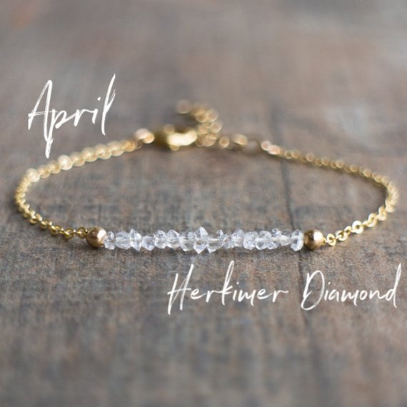 Raw Herkimer Diamond Bracelet, Herkimer Bracelet, Crystal Bracelet, Dainty Gemstone Bracelet, April Birthstone Bracelets For Women
