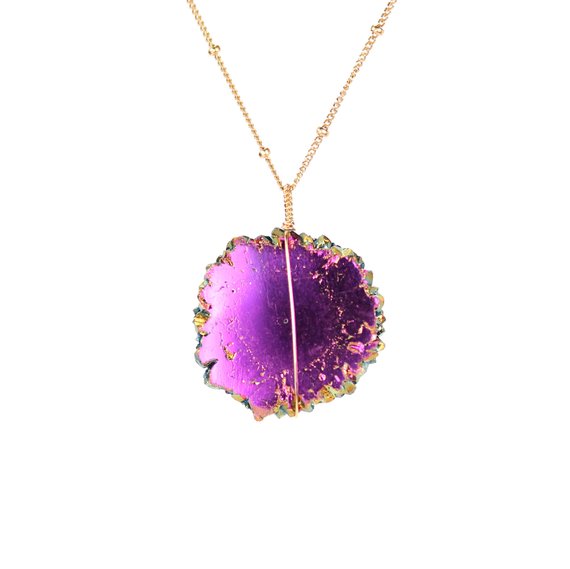 Purple Aura Crystal Necklace - Stalactite Necklace - Solar Quartz Necklace - Rare Crystal Necklace - Gold Filled Satellite Necklace