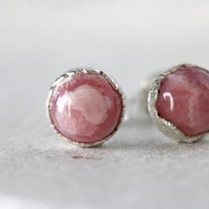 Rhodochrosite Earrings – Sterling Silver Posts – Pink Stone Studs – Sterling Silver Stud Earrings | Natural genuine Array jewelry. Buy crystal jewelry, handmade handcrafted artisan jewelry for women.  Unique handmade gift ideas. #jewelry #beadedjewelry #beadedjewelry #gift #shopping #handmadejewelry #fashion #style #product #jewelry #affiliate #ad