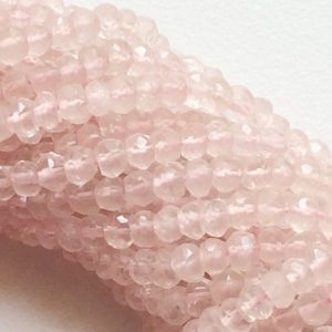 Shop Rose Quartz Faceted Beads! 3-4mm Rose Quartz Faceted Rondelle Beads, Natural Rose Quartz Faceted Rondelle Beads For Jewelry, Pink Beads (1ST To 5ST Options) | Natural genuine faceted Rose Quartz beads for beading and jewelry making.  #jewelry #beads #beadedjewelry #diyjewelry #jewelrymaking #beadstore #beading #affiliate #ad