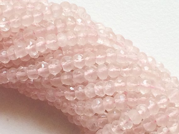 3-4mm Rose Quartz Faceted Rondelle Beads, Natural Rose Quartz Faceted Rondelle Beads For Jewelry, Pink Beads (1st To 5st Options)