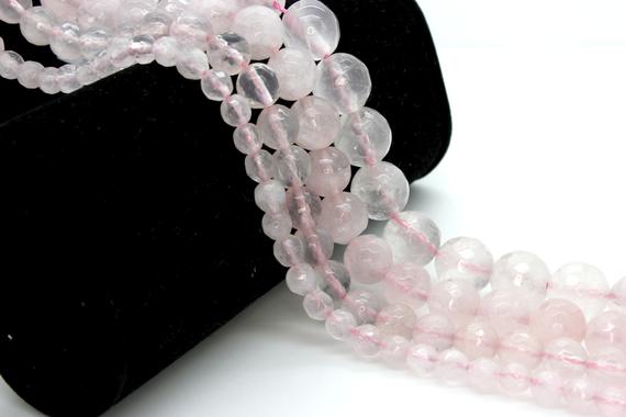 Rose Quartz, Natural Pink Rose Quartz Faceted Rond Ball Sphere Loose Gemstone Beads - Rnf74