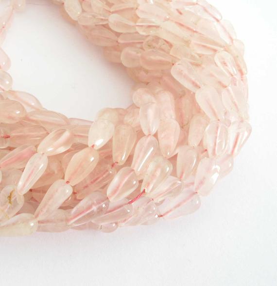Rose Quartz Beads, 10mm Rose Quartz Smooth Briolettes - Drilled Lengthwise, Rose Quartz Teardrops, Pink Gemstone Beads, Soft Pink, Rose205