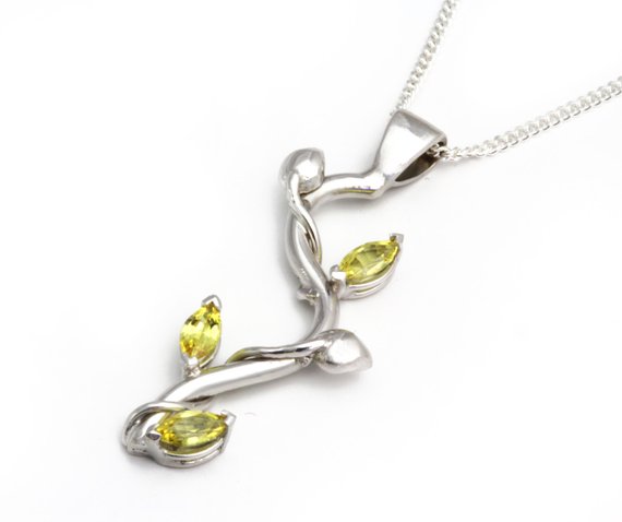 Sapphire Branch Pendant, Tree Necklace, Canary Yellow Sapphire, Yellow Gemstone Necklace