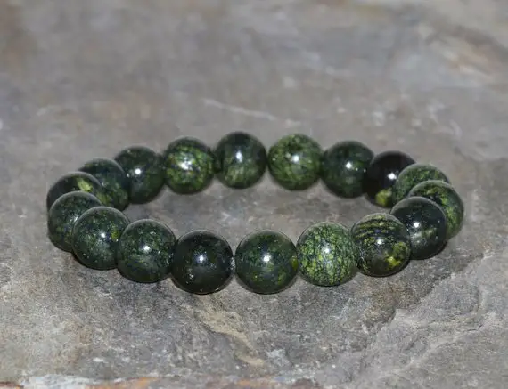 Dainty Serpentine Bracelet Handmade 10mm Green Snake Skin Serpentine Beaded Gemstone Bracelet Stacking Bracelet Unisex Bracelet