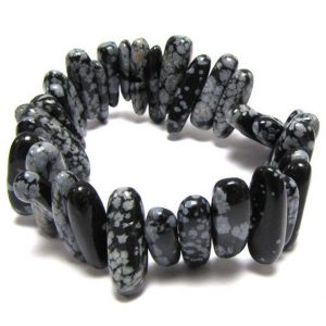 Shop Snowflake Obsidian Beads! 15mm – 20mm snowflake obsidian stick stretch bracelet 8" | Natural genuine beads Snowflake Obsidian beads for beading and jewelry making.  #jewelry #beads #beadedjewelry #diyjewelry #jewelrymaking #beadstore #beading #affiliate #ad