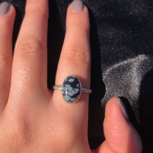 Shop Snowflake Obsidian Rings! Snowflake Obsidian Sterling Silver Ring | Natural genuine Snowflake Obsidian rings, simple unique handcrafted gemstone rings. #rings #jewelry #shopping #gift #handmade #fashion #style #affiliate #ad