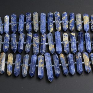 Large Natural Denim Blue Sodalite Beads Faceted Double Terminated Points Center Drilled Focal Pendants 15.5" Strand | Natural genuine other-shape Sodalite beads for beading and jewelry making.  #jewelry #beads #beadedjewelry #diyjewelry #jewelrymaking #beadstore #beading #affiliate #ad