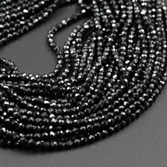 Aaa Genuine Natural Black Spinel Micro Faceted Round Beads 2mm 3mm 4mm 5mm Faceted Round Beads Diamond Cut Gemstone 15.5" Strand
