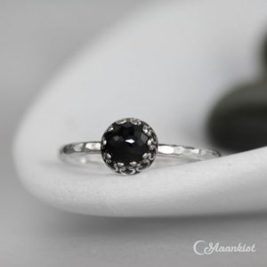 Size 8 Black Spinel Promise Ring, Sterling Silver Black Spinel Ring, Black Gemstone Stacking Ring, Goth Ring | Moonkist Designs | Natural genuine Gemstone rings, simple unique handcrafted gemstone rings. #rings #jewelry #shopping #gift #handmade #fashion #style #affiliate #ad