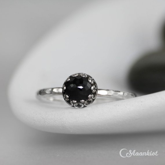 Size 8 Black Spinel Promise Ring, Sterling Silver Black Spinel Ring, Black Gemstone Stacking Ring, Goth Ring | Moonkist Designs