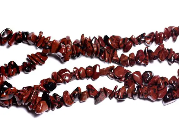 Fil 89cm 270pc Env - Perles De Pierre Obsidienne Acajou Mahogany Rocailles Chips 6-9mm