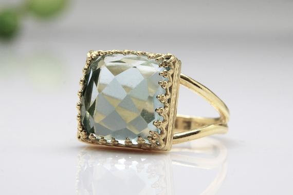 Blue Topaz Ring · Gold Ring · Square Ring · Gemstone Ring · Birthday Gift · Birthday Ring · Birthstone Ring