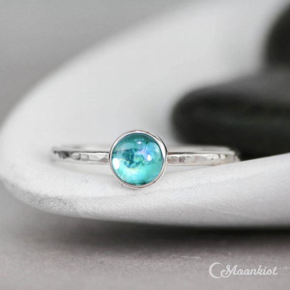 Simple Blue Topaz Promise Ring, Sterling Silver Blue Topaz Stacking Ring, Blue Stone Stack Ring For Her | Moonkist Designs