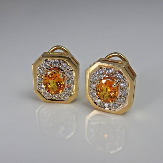 Unheated Yellow Sapphire Earrings Sapphire Diamond Earrings Jewelry 14k Gold Earrings 1980s Earrings Natural Sapphire Earrings Retro Fine