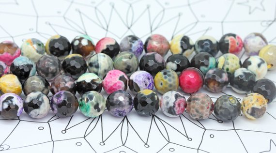 Rainbow China Agate Faceted Beads  10mm / Faceted Fire Agate Beads / Cracked Agate Beads / Multi Coloured Amazing  Faceted Gemstone Beads