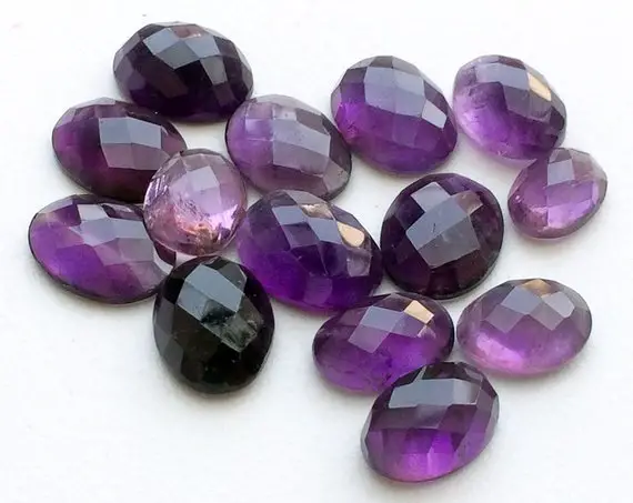 9x12mm To 12x16mm Amethyst Oval Checker Cut Cabochon, Amethyst Flat Back Gemstones For Jewelry (5pcs To 10pcs Options) - Godp560