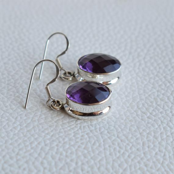 Natural Amethyst Earrings-handmade Silver Earrings-925 Sterling Silver Earrings-gift For Her-february Birthstone-dangle Drop Earrings