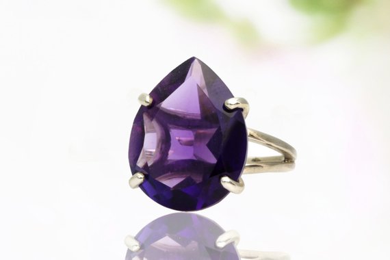Pear Gemstone Ring,amethyst Ring,birthstone Gift,bridal Ring,purple Amethyst,february Birthstone Ring,energy Ring,cocktail Ring Silver
