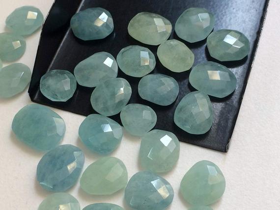 11-14mm Aquamarine Rose Cut Cabochons, Natural Aquamarine Flat Back Cabochons, Loose Faceted Aquamarine Gemstones (5pcs To 10pcs Options)