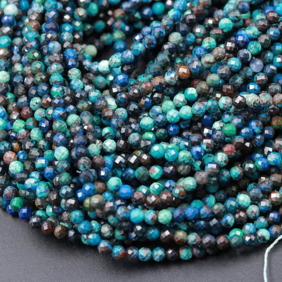 Aaa Natural Azurite 2mm 3mm 4mm Faceted Round Beads Laser Diamond Cut Blue Gemstone 15.5" Strand