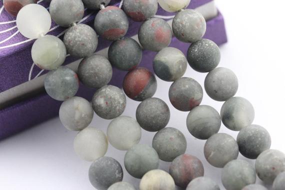 2.0mm Hole African Bloodstone Matte Round Beads 8mm 10mm 15.5" Strand