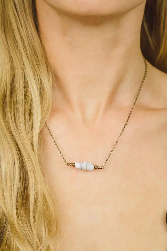 Blue Lace Agate Beaded Bar Necklace - Blue Lace Agate Necklace - Blue Gemstone Bead Necklace - Pale Blue Agate Necklace