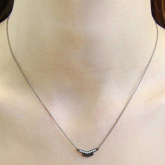 White Topaz Sterling Silver Necklace-modern Necklace-arrow Necklace-oxidised Silver Necklace-gemstone Necklace-birthstone Necklace-gift Idea