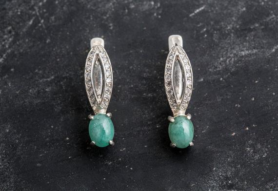 Emerald Earrings, Natural Emerald, May Birthstone, Vintage Earrings, Green Earrings, Green Emerald, May Earrings, Silver Earrings, Emerald