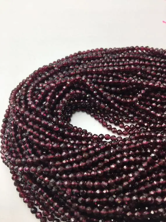 Natural Garnet Faceted Round Beads 2mm 3mm 4mm 5mm 15.5" Strand