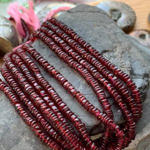Shop Garnet Rondelle Beads! Natural Garnet Tyre Heishi  Rondelle Spacer Handcut Beads 3-4 mm Approx / Red Gemstone Beads / January Birthstone | Natural genuine rondelle Garnet beads for beading and jewelry making.  #jewelry #beads #beadedjewelry #diyjewelry #jewelrymaking #beadstore #beading #affiliate #ad